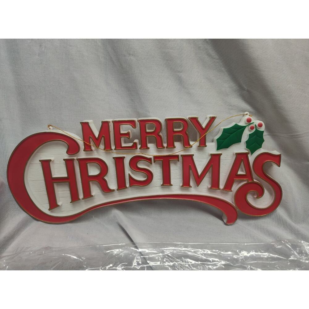Vintage Merry Christmas plastic Sign Hanging Wall Decor Woodgrain background